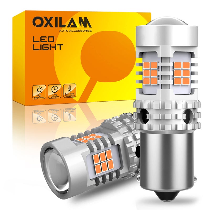 OXILAM BA15S 1156 LED Turn Signal Light Bulb CANBUS Error Free 2200K Amber Yellow 2800LM for 7506 1156A 1003 1141 P21W Bulb Replacement, Pack of 2 - Image 1